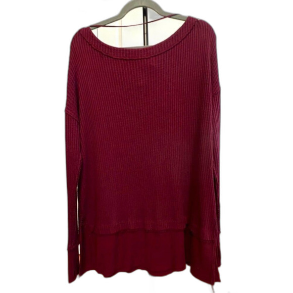 We The Free Cranberry Waffle knit ribbed hem, Oversized S Small P2P 24" 32" Long - Picture 3 of 12